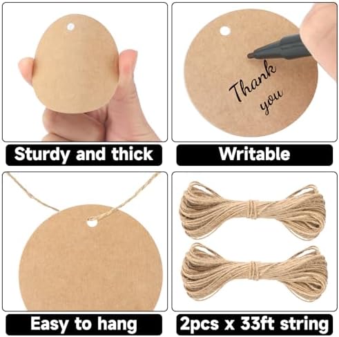 G2PLUS 2.5 Inch Round Kraft Paper Gift Tags with String, 100PCS Blank Tags - Image 3