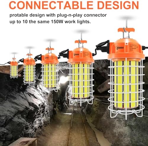 RIUVAO 150w Led Temporary Work Light, Super Bright 27250LM Construction Light Daylight White High Bay,with Hook Portable Link-able Durable LED Job Site Lighting for Indoor and Outdoor Area Lighting - Image 5