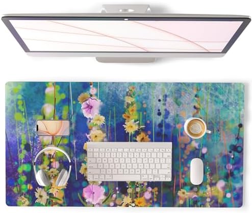 QiyI PU Leather Large Mouse Pad, Office Decor, 31.5" x 15.7", Ivy Flowers by QIYI