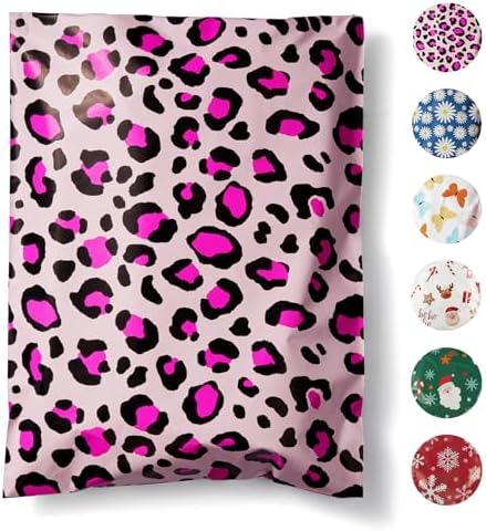 Fuxury Poly Mailers 10x13" 50pcs,Cute Shipping Bag for Clothes,Pink Leopard by Fuxury