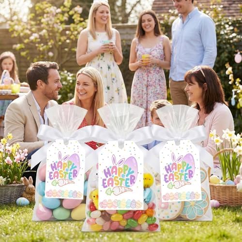 Happy Easter Gift Tags 50PCS, Easter Tags with String for Gift Wrapping, Easter Party Favor Tags, Hanging Tags for Treat Bags, Easter Gift Packaging Decorations - Image 4