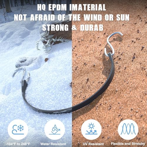 KJE 20Pack (10'', 15", 21", 31") Rubber Bungee Cords with S Hooks - Heavy Duty Black Bungee Straps, EPDM - Load 180 lbs, Outdoor Tie Downs, Securing Tarps & Canvases & Cargo in Cold Hot Climates - Image 3