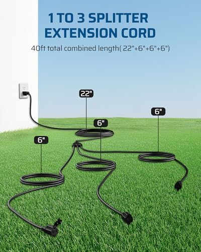 DEWENWILS 40FT (22'+6'*3) Outdoor Extension Cord 1 to 3 Splitter, Black - Image 3