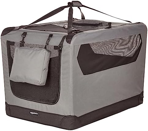 Amazon Basics Portable Folding Soft Pet Dog Crate Carrier Kennel for Large Dogs, Easy to Clean, 36 x 24 x 24 inches, Grey by AmazonBasics