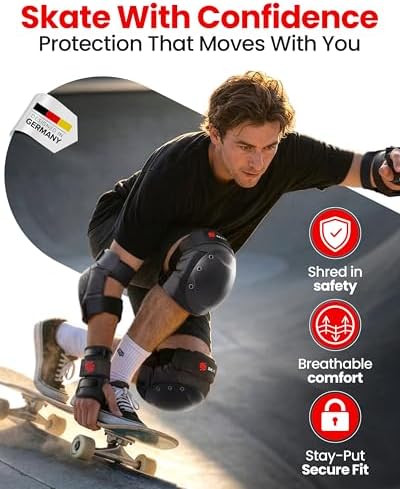 SKATEWIZ Bike Knee Pads - Skateboard Safety Gear - Shield - Size M/L Black - Skate & Skateboarding Wrist Guards for Skating Adult with Elbow Pads - Roller Skates, Inline Skates - Image 2