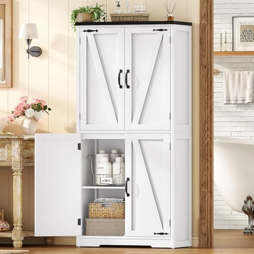 58.5" H Storage Cabinet, Farmhouse Kitchen Pantry Cabinet with 4 Doors - Image 2