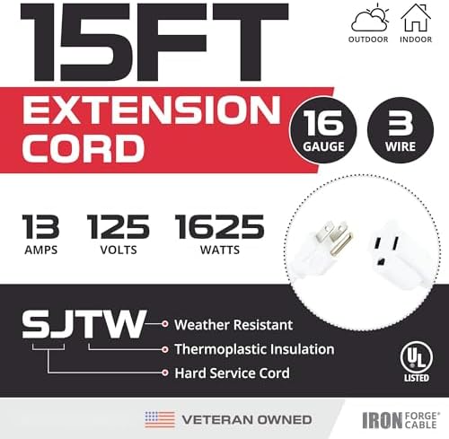 Iron Forge Cable 16 Gauge Heavy Duty White Extension Cord, 15 Ft - SJTW - Image 2