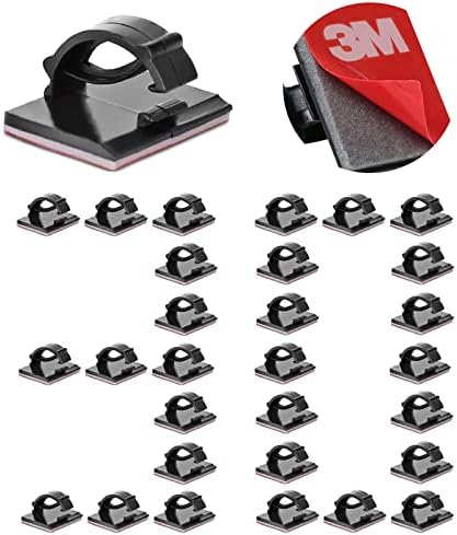 Cable Clips Self with 3M Adhesive Cord Organizer, Wire Holder Clamp Management Sticky for Desk Car Dash Cam Tables Wall, Black 30pcs by EtoBesy