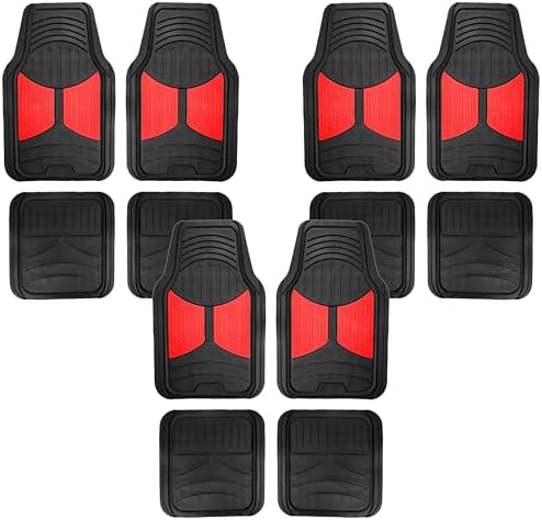 FH Group Full Set Trimmable Rubber Floor Mats, Monster Eyes (Red) - Universal Fit for Cars Trucks and SUVs (Pack of 3) by FHGroup