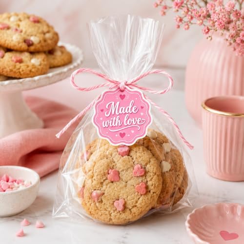 60pcs Made with Love Stickers, Pink Handmade Small Business Packaging Labels, Boutique Product Seal Stickers for Orders, Round Thank You Branding Stickers 2 Inch - Image 4