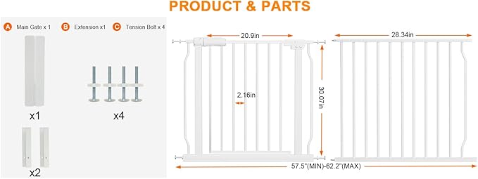 HOOEN Extra Wide Baby Gate for Stairs Doorways Hallways Tension Baby Gate Walk - Image 2