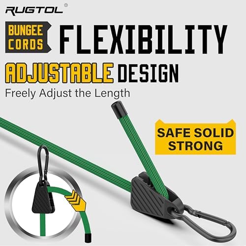 Bungee Cords with Hooks, 48 Inch Adjustable Green Bungee Cords with Carabiner Heavy Duty Outdoor, 8mm Thick Easy to Adjust Bungee Rope UV Resistant for Truck Bed, Bike Rack, Trash Can, Moving, 6 Pack - Image 2