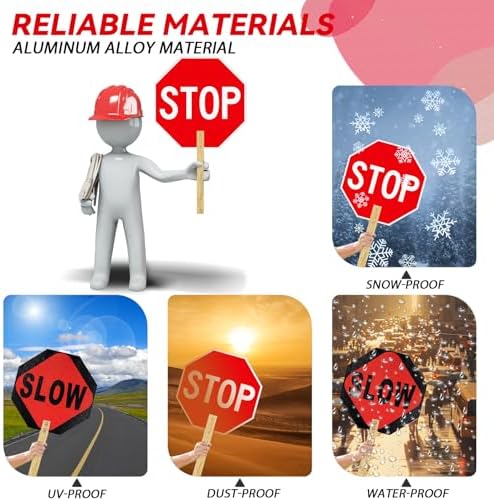 2 Pack 13” x 13”Handheld Stop Slow Sign, Crossing Guard Signs - Image 4