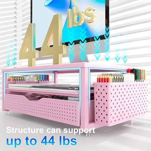 gianotter Desk Organizers and Accessories, Monitor Stand with Drawer and 2 Pen Holder, Desktop Organizer Suitable for Offices and Dormitories (Pink) - Image 3