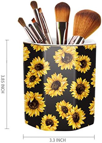 Pen Holder, Pencil Holder for Desk Floral Pattern Pencil Cup for Girls Kids Durable Ceramic Desk Organizer Makeup Brush Holder for Office, Classroom, Home, Sunflower - Image 3