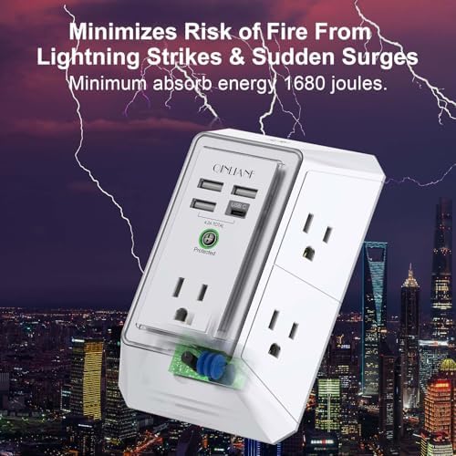 Wall Charger, Surge Protector, QINLIANF 5 Outlet Extender with 4 USB Ports - Image 5