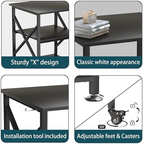 Printer Stand, 23.6 x 23.6 Inches Large Printer Stand with Adjustable Storage Shelf, 3 Tier Printer Table for Home Office, Rolling Printer Cart with Industrial Wheels, Mini Fridge Stand Table, Black - Image 5