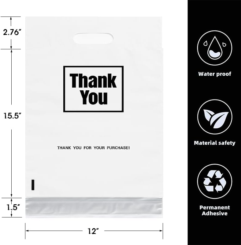 POLYSELLS Thank You Poly Mailers 12x15.5 inches 50 Pcs Waterproof Self-Sealing Shipping Bags with Handle for Clothing - Image 2