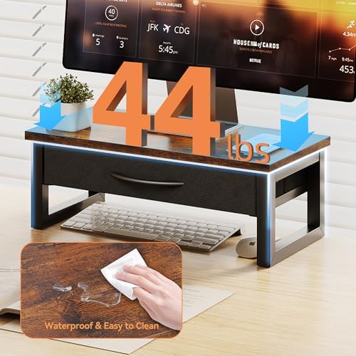 Computer Monitor Stand Riser with Drawer, 2-Tier Desk Accessories & Workspace Organizers, Laptop Stand for Desk with Storage, Office Organization, Wood - Image 4