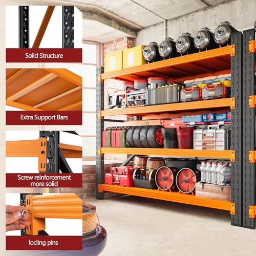 RAVIGIN 3000LBS Storage Shelves, 48" W Garage Shelving Heavy Duty Metal Adjustable Garage Shelves, Shelving Units Industrial Shelving for Warehouse, 48" W x 23.7" D x 70" H,Orange - Image 6