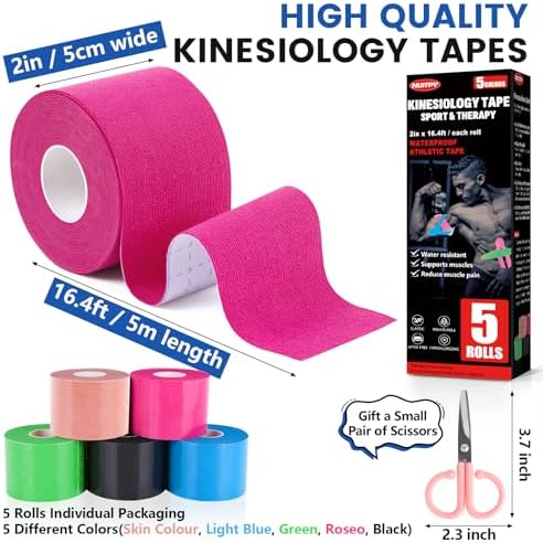 5 Rolls Kinesiology Tape, 5 Colors 2 inch x 16.4 Feet Waterproof Athletic Tape, Uncut Kinetic Tape, Elastic Muscle Tape, Sports Tape, Knee Tape for Exercise and Daily Use - Image 2