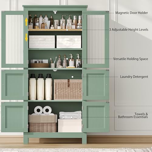 Akxomel 53.1" Tall Bathroom Cabinet 6 Doors Linen Floor Storage Cabinet - Image 4