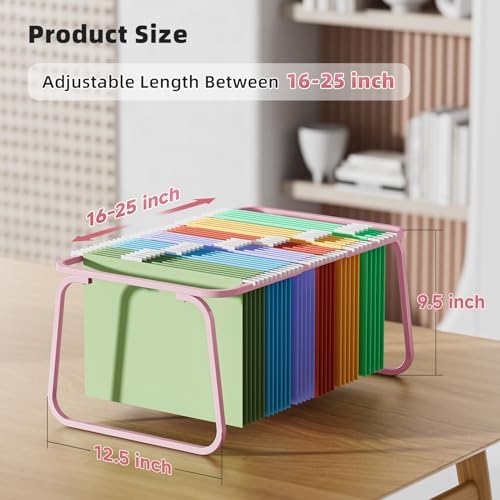 Marbrasse Hanging File Folder Frame, Adjustable Letter Size File Holder 16-25 Inches, Metal File Cabinet Rails for Office, Home, School, 2P(Pink) - Image 4