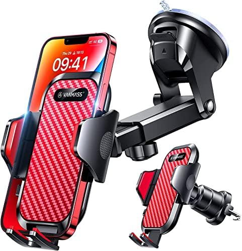 VANMASS Car Phone Holder Ultimate Military-Grade Strongest Suction & Clip Windshield Dash Best Strongest Cell Phone Automotive Dash Gauge Accents for iPhone 18 Pro Max 17 16 15 14 Red by VANMASS
