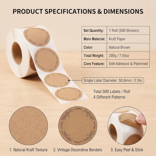 500Pcs 2" Brown Round Canning Labels with Wreath Designs - Image 2