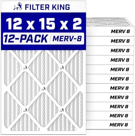 Filter King 12x15x2 Air Filter MERV 8, AC Furnace Filters (12-Pack) by FilterKing