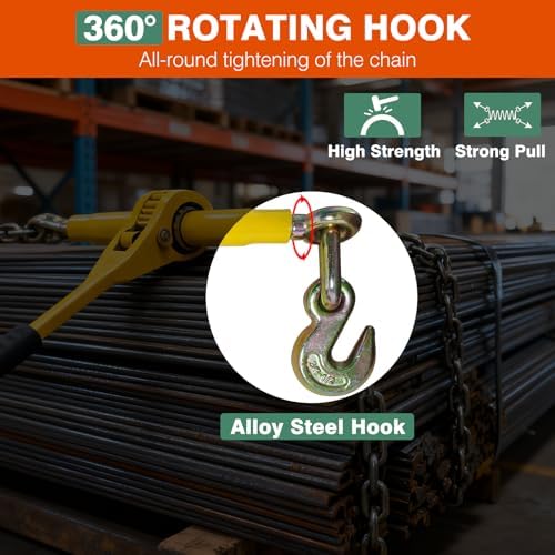 Ratchet Chain Binders 3/8''-1/2", 2 Pack Heavy Duty Load Binders with Grab Hooks, 9200 LBS Secure Working Load, Tie Downs for Grade 70 Transport Chain,for Towing,Hauling,Flatbed Trailers - Image 6