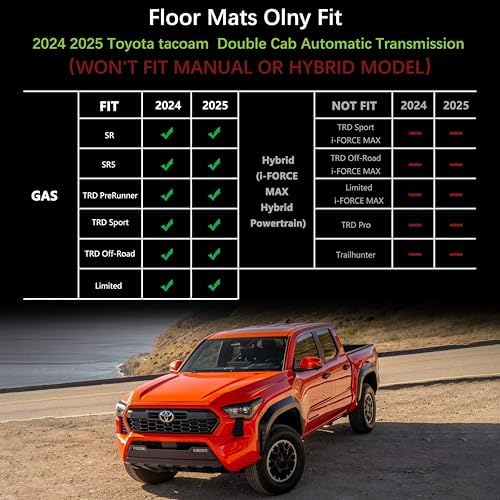 Floor Mats for Toyota Tacoma 2024 2025 2026 Double Cab Auto Trans (Not fit Hybrid), Custom Fit All-Weather TPE Floor Liners, Front & 2nd Row for Tacoma TRD/SR/SR5/limited Car Accessories - Image 2