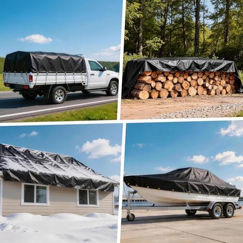 Winpull Heavy Duty Tarp 14 Mil Tarp Waterproof Black 20x20 FT, UV Resistant Poly Tarp with Reinforced Grommets for Camping, Boat Cover, Patio Furniture, Roof, Firewood Pile - Image 5