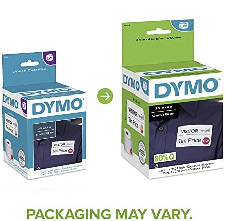 DYMO Authentic LW Name Badge Labels, 12-Hour Expiration Notification Disks, White, 2-1/4" x 4", 1 Roll of 250 - for LabelWriter Label Printers - Image 3