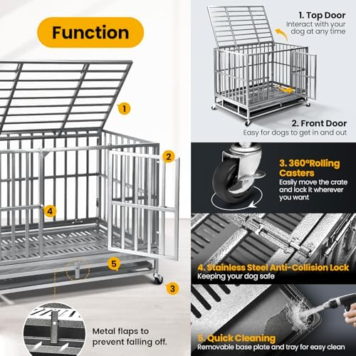 Oranland 38 Inch Heavy Duty Dog Crate for High Anxiety Large Dogs,Silver - Image 4