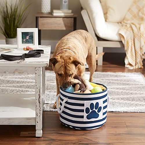 Bone Dry Pet Storage Collection Striped Paw Patch Bin, Small Round, Navy - Image 4
