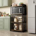 4-Tier Kitchen Baker's Rack with Rolling Wheels, Microwave Oven Cart Stand, Adjustable Utility Shelving Storage Unit, Heavy Duty Organizer Rack for Living Room, Garage, Home and Office(Brown) by SUININGCOOL