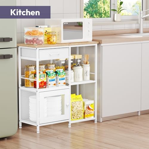 SWTYMIKI Coffee Bar Cabinet for Home - Farmhouse Coffee Stand Station Multi-Purpose Storage Cabinet with Adjustable Feet, Drawers - Kitchen Bar Table for Living Room, Corner, Small Space, Natural - Image 5