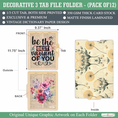 PARTH IMPEX 12 Pack Decorative File Folders, 1/3 Cut Tab (9.75” x 11.75”) - Image 2