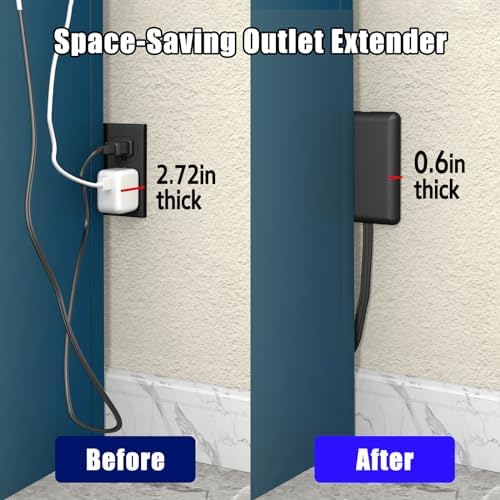 CABOCASA 3FT Flat Plug Extension Cord 3 Outlets Black Downward - Image 6