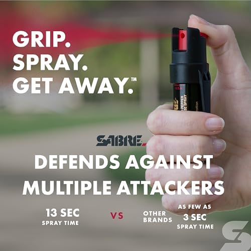 SABRE RED Compact Pepper Spray, Max Police Strength OC Spray with UV Dye, Compact Belt Clip For Fast Access, 4X Longer Spray Time - Up to 13 Seconds, 0.67 fl oz, Secure & Easy to Use Safety - Image 3