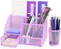Flexzion Desk Caddy Organizer Set (Purple) - Metal Mesh Desktop Caddy with Drawers, 6 Compartments, and Pencil Holder for Women & Men - Desktop Organizer and Storage for Work or Office Supplies by Flexzion