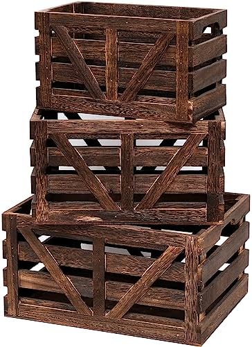 Nested Wooden Storage Crates Set of 3 (L,M,S),Rustic Wood Crate for Storage - Image 7