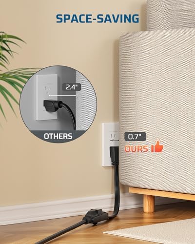 DEWENWILS 1 Ft Extension Cord with 3-Prong Flat Plug, 14/3, 3-Pack, Black - Image 3