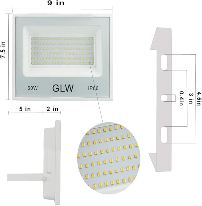 LED Flood Lights 60W 3 Pack, 6000lm Super Bright Floodlight IP66 Waterproof - Image 6