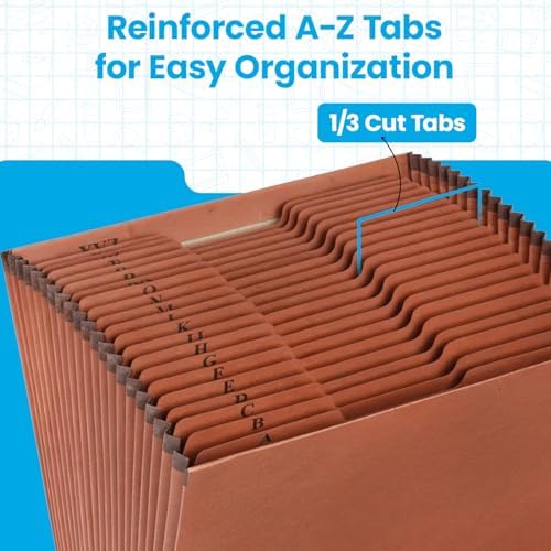 Globe-Weis Pendaflex Heavy Duty Expanding File, File Organizer for School, Home and Office, Durable 21-Pocket File, Open Top, 21 Pockets, A-Z, 1/3 Cut Tabs, Letter Size, Brown (R217AHD) - Image 2