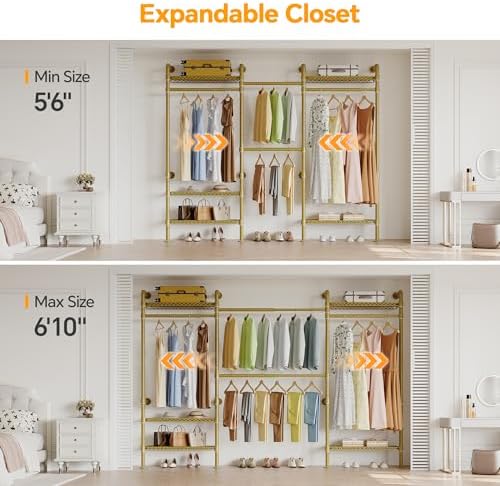 Higeego W3 Wall Mounted Clothes Rack, Industrial Pipe Clothing Rack, Gold - Image 2