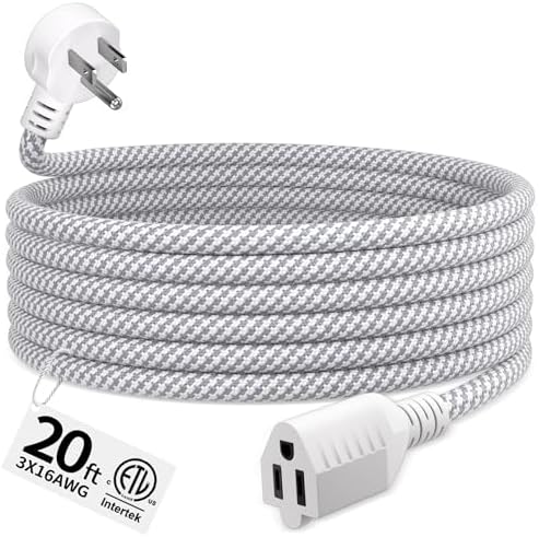 16 Gauge Braided Extension Cord 20 FT, Flat Plug Power Cord Indoor by Seeklyze