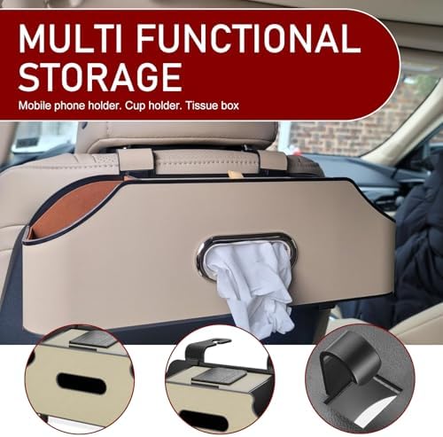 Car Back Seat Storage Box, Leather Car Seat Back Multifunctional Organizer, Detachable Partition Design Backseat Storage Box for Cars, Great Fit for Kids and Travel (Beige) - Image 7