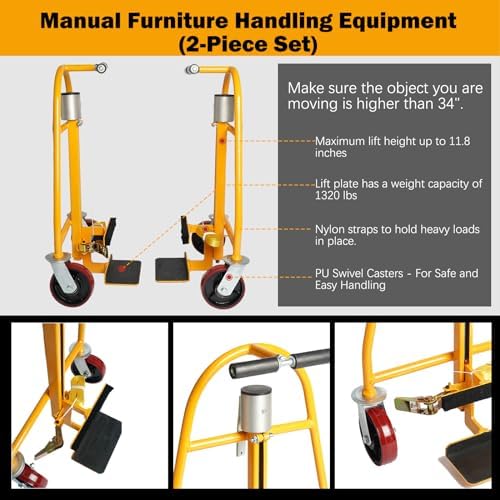 HILLHOUSE Manual Furniture Handling Equipment (2-Piece Set), Heavy Duty Cart, Aluminum, 1320 lb. Load Capacity, Gun Safe Dolly Heavy Duty, Easy Handling, Mechanical Carrier - Image 3
